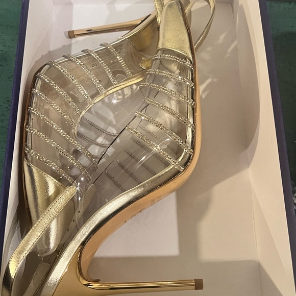 New Stuart Weitzman Slingback Gold Heels w/ Crystals (Size 8M) - Picture 11 of 16